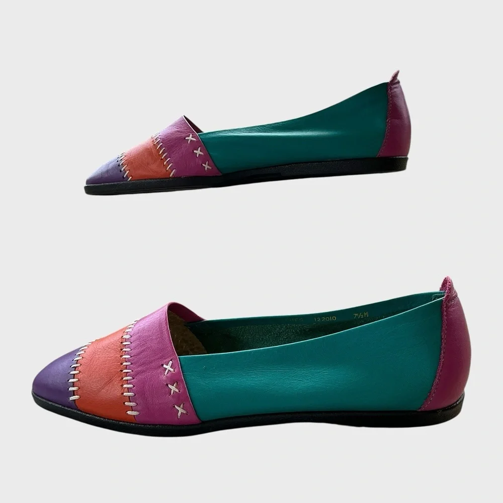 Vintage 90s Colorblock Leather Loafers Size 7.5 Bold Retro Statement
